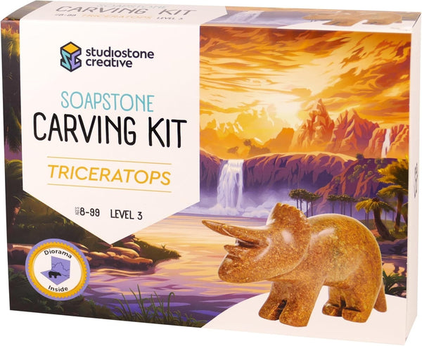 Studiostone Creative - 75374 | Double Soapstone Carving Kit - T-Rex / Triceratops